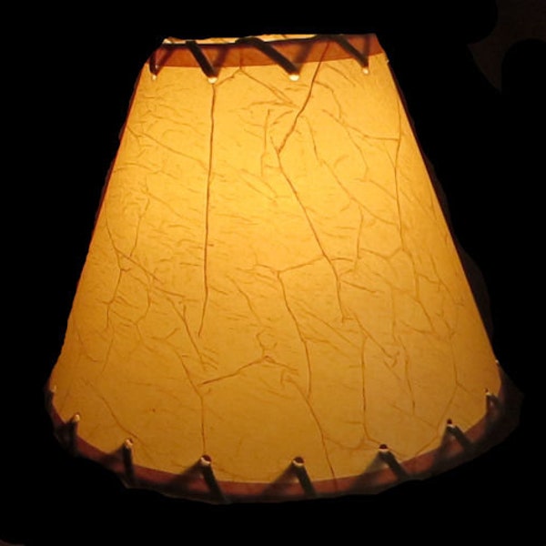Crackle Laced LAMP SHADE Rustic Cottage Table Light Lamp Shade, Oil Kraft Clip-On Bulb Style 9" inch Cone, Country Log Cabin, Lodge Decor