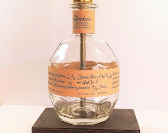 Blanton's Kentucky Bourbon Whiskey Liquor Bottle TABLE LAMP with Wood Base, Desk Accent Light, Home Bar Pub Lounge Decor Party Lighting