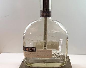Woodford Reserve Double OakedWhiskey Liquor Bottle TABLE LAMP with Wood Base, Desk Accent Light, Home Bar Pub Lounge Decor Party Lighting