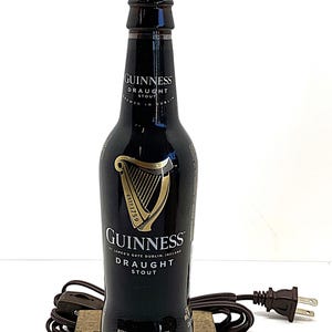 Guinness Beer Bottle TABLE LAMP Light w/ Laced SHADE & Bulb Home Bar Pub Lounge Decor Party Lighting image 2
