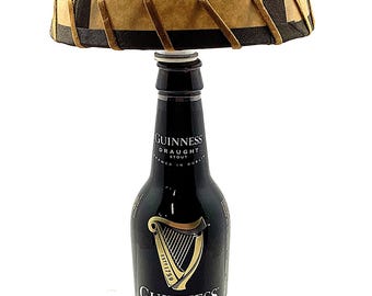 Guinness Beer Bottle TABLE LAMP Light Package with Double Laced SHADE & Candelabra Bulb Home Bar Pub Lounge Accent Party Lighting