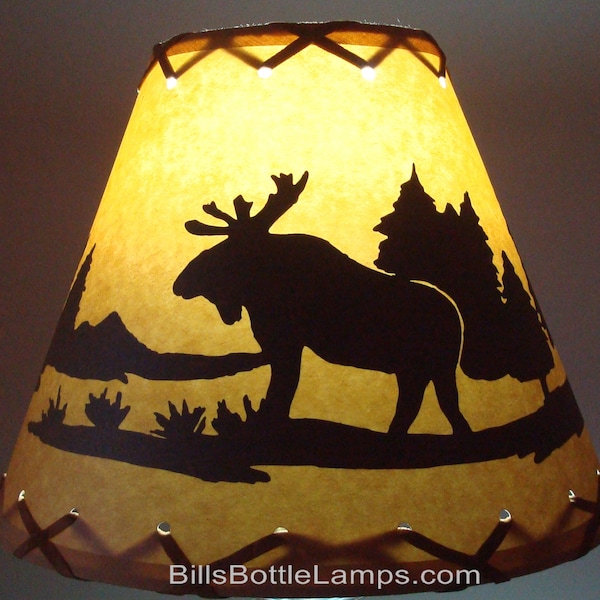 Moose LAMP SHADE Rustic Cottage Table Light Lamp Shade, Oil Kraft Clip-On Bulb Style 9" inch Cone, Country Log Cabin, Lodge, Bottle Lamp