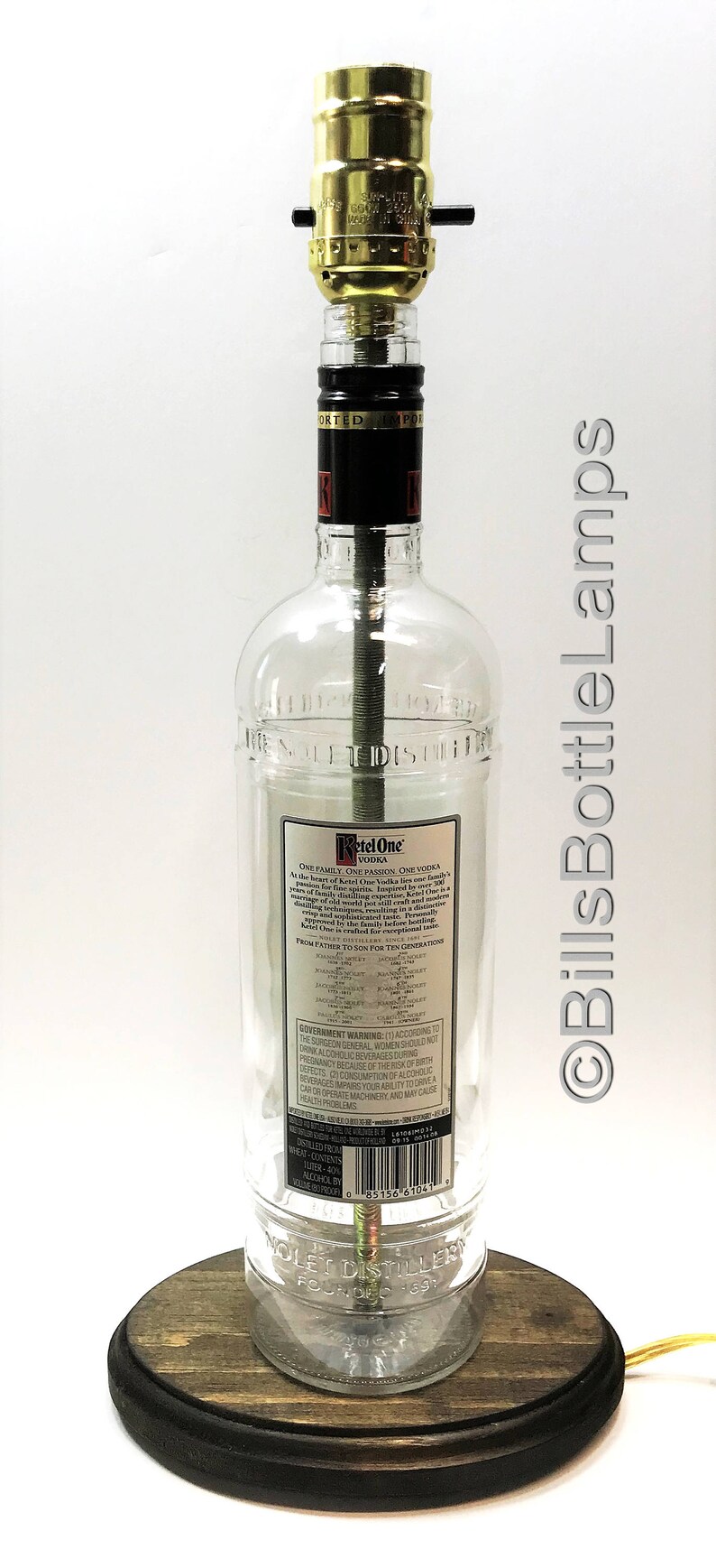Ketel One Vodka Liquor Bottle TABLE LAMP with Wood Base Desk Accent Light Man Cave Lighting Pub Lounge Decor Home Bar