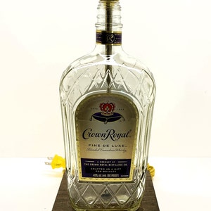 NEW Crown Royal Whiskey Large 1.75L Liquor Bottle TABLE LAMP w/ Wood Base, Desk Accent Light, Home Bar, Pub Lounge Decor, Man Cave Lighting