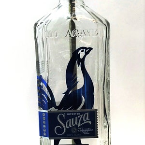 Sauza Silver Large 1.75L Tequila Liquor Bottle TABLE LAMP with Wood Base, Desk Accent Light, Home Bar, Pub Lounge Decor, Man Cave Lighting