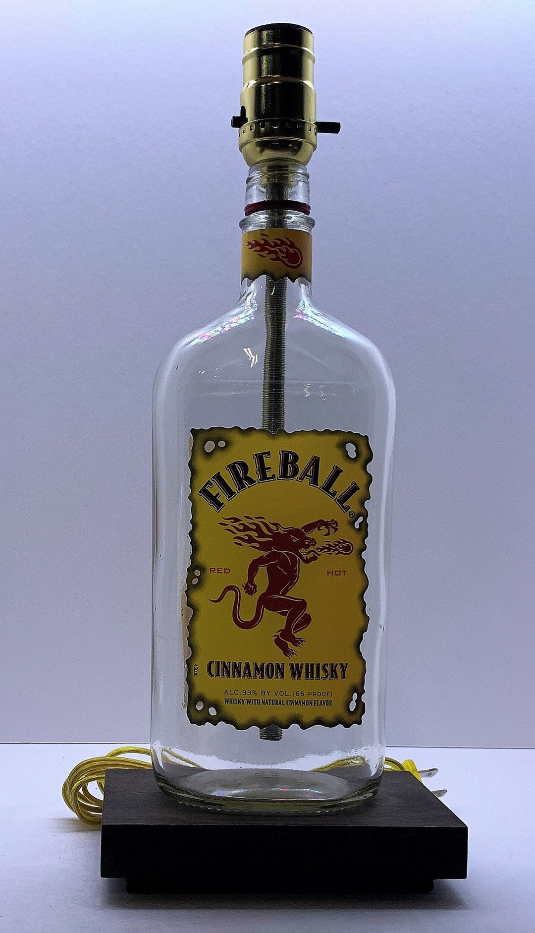 Fireball Whiskey Liquor Bottle TABLE LAMP With Wood Base, Desk Accent ...