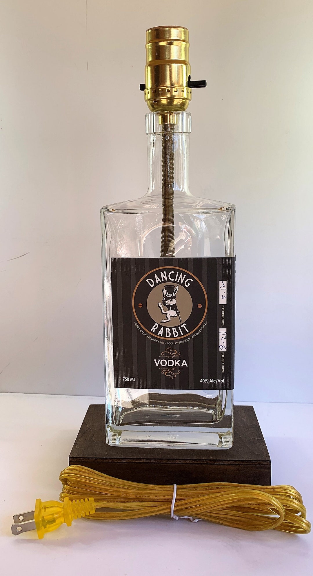 Dancing Rabbit Vodka Liquor Bottle TABLE LAMP With Wood Base, Office ...