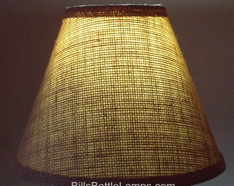 Burlap LAMP SHADE Rustic Cottage Table Light Lamp Shade Faux Oil Kraft Clip-On Bulb Style 9" inch Cone Country Log Cabin, Lodge, Bottle Lamp