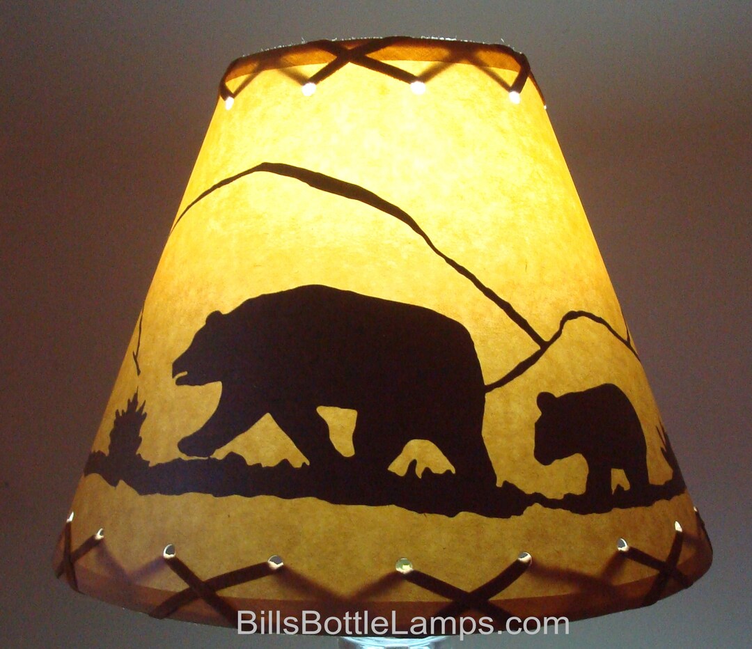 Bear LAMP SHADE Rustic Cottage Table Light Lamp Shade, Oil Kraft Clip
