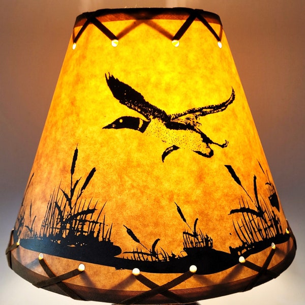 Flying Loon Goose Duck Bird LAMP SHADE Rustic Cottage Table Light Lamp Shade Clip-On Bulb Style, Country Log Cabin, Lodge, Bottle Lamp Shade