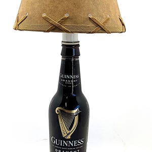 Guinness Beer Bottle TABLE LAMP Light w/ Laced SHADE & Bulb Home Bar Pub Lounge Decor Party Lighting image 1