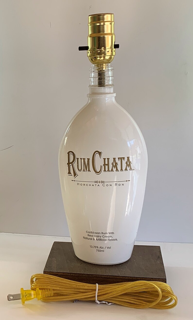 Rum Chata Liquor Bottle TABLE LAMP With Wood Base Desk Accent Etsy