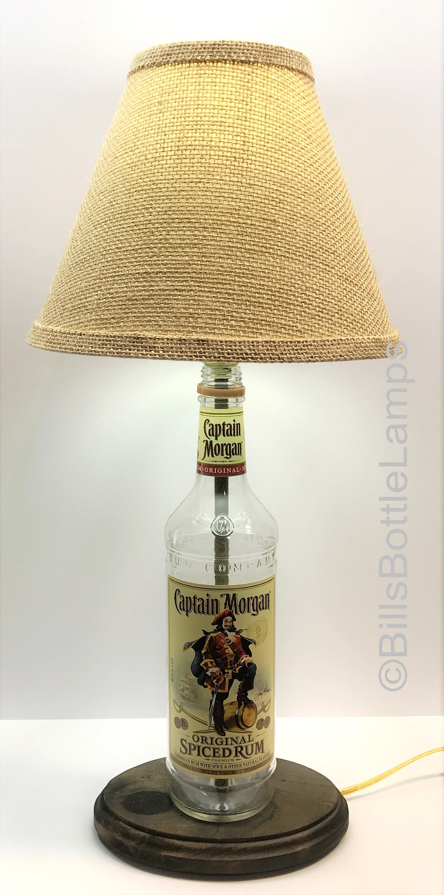 Complete Liquor Bottle TABLE LAMP Package w// Burlap Shade /& White LED Light Bulb