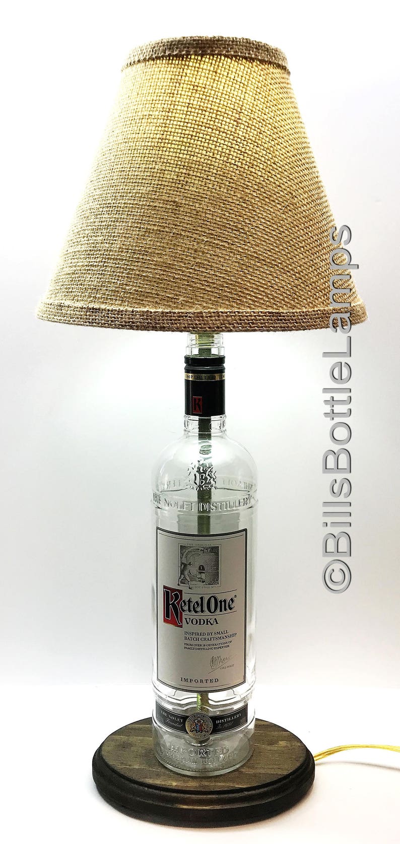 Ketel One Vodka Liquor Bottle TABLE LAMP with Wood Base Desk Accent Light Man Cave Lighting Pub Lounge Decor Home Bar