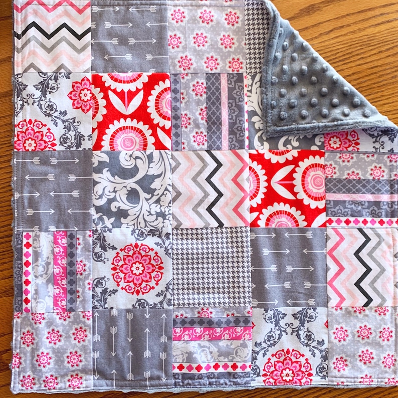 Patchwork Doll Quilt Set 18 Doll Bedding in Gray and Red Girl Christmas Gift Pink and Gray Doll Bedding for AG Doll Handmade Ready to Sh