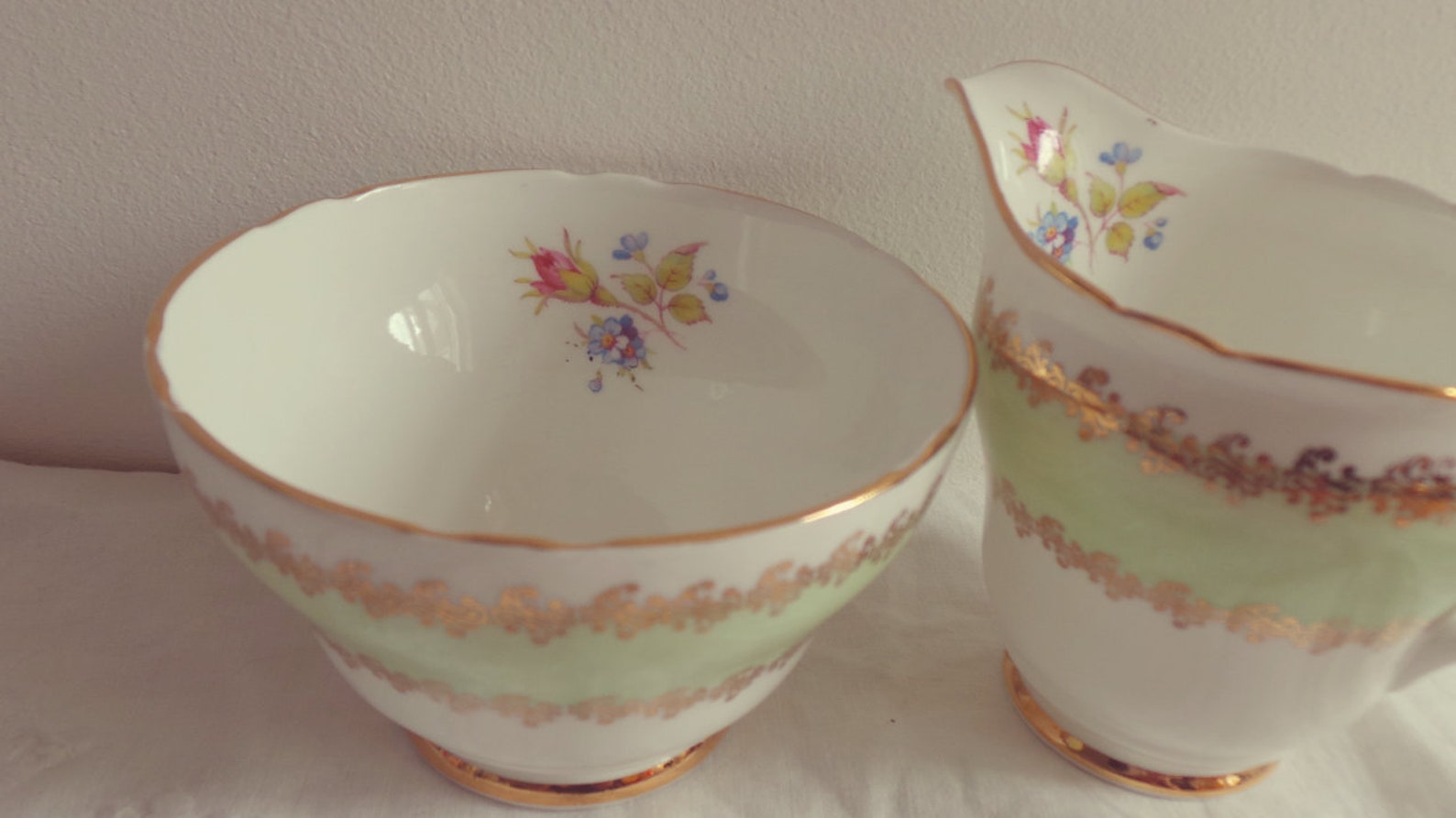 Very Pretty Harrowby Mint Green and Gold Detail Bone China Etsy