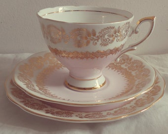 Very Pretty Vintage English Bone China Royal Standard Pink Floral Tea Set Trio, afternoon tea, tea party