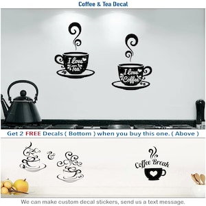 Kitchen Wall Decals, Coffee Stickers, I Love Coffee Vinyl, Coffee Wall Art D003