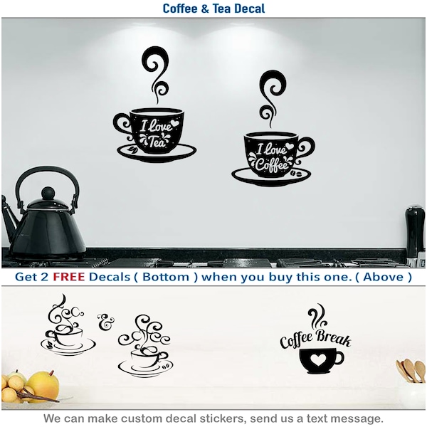 Kitchen Wall Decals, Coffee Stickers, I Love Coffee Vinyl, Coffee Wall Art D003