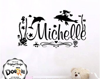 Custom Name Dolphin & Mermaid Under Water Decal Wall Sticker Nursery Decal 189