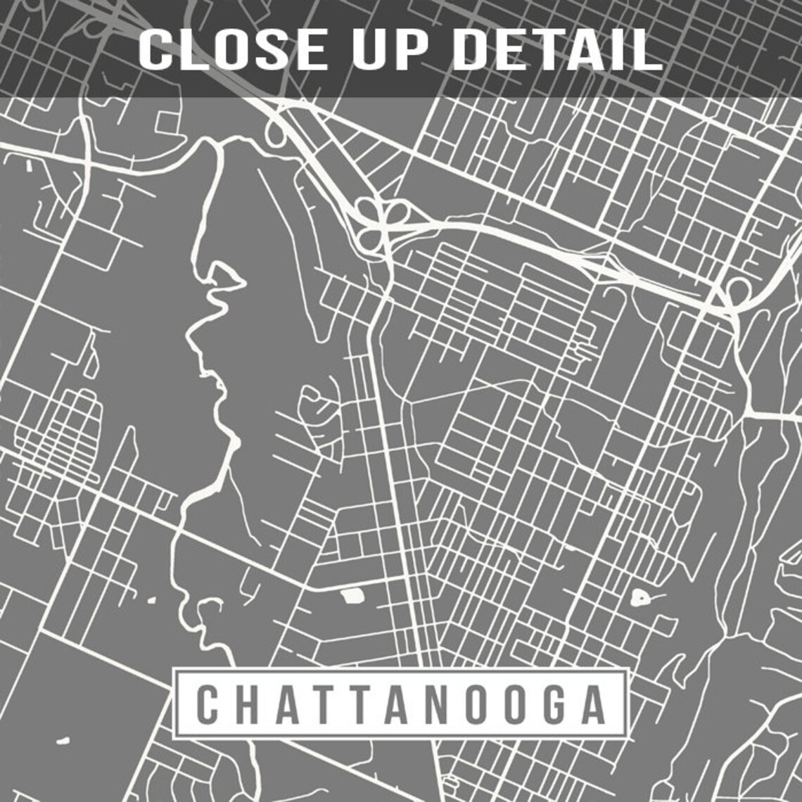 Chattanooga Tennessee Map Print Street Poster City Road - Etsy