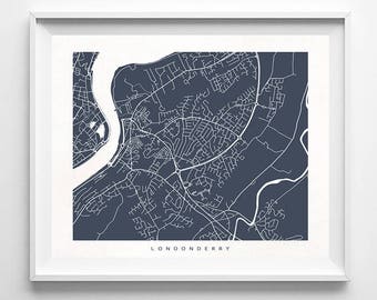 Londonderry Map, Ireland Print, Ireland Poster, Derry Art, Giclee Print, Christmas Decor, Christmas Decorations, Anniversary Gift, Christmas