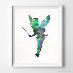 Tinkerbell, Disney Tinkerbell, Peter Pan Art, Tinkerbell Print, Disney Watercolor, Tinker Bell, Nursery Art, Artwork, Type 1, Dorm Art image 1