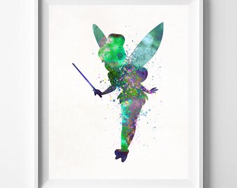 Tinkerbell, Disney Tinkerbell, Peter Pan Art, Tinkerbell Print, Disney Watercolor, Tinker Bell, Nursery Art, Artwork, Type 1, Dorm Art