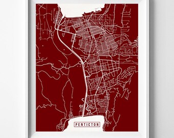 Penticton, Canada Map Print, City Road, Street Poster, Office Decoration, Urban Interior, Bedroom Decor, Modern Artwork, Christmas Gift