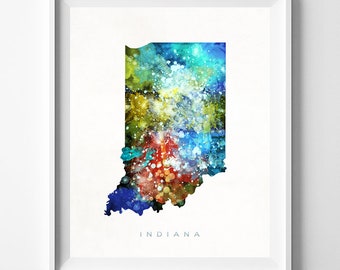 Indiana Map Print, Indianapolis Print, Indiana Poster, Map Art, Watercolor Map Decor, State Art, Home Decor, Map Print, Christmas Gift