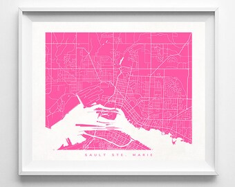 Sault Ste. Marie Map, Canada Print, Sault Ste. Marie Poster, Canada Art, Map Art, Illustration, Modern Home Decor, Christmas Gift