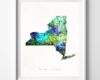 New York Map Print, Manhattan Print, NY Poster, NewYork Map, Watercolor Painting, Watercolor Map, State Art, Home Decor, Christmas Gift