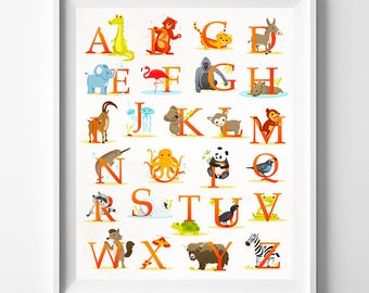 Animal Alphabet Poster, Alphabet Print, ABC Wall Art, ABC Print, Animal Print, Kids Room Decor, Baby Room Poster, Type 1, Valentines Day