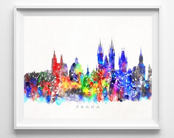 Praha Skyline, Print, Czech Republic Wall Art, Prague Poster, Prague Wall Decor, Cityscape, City Skyline, Giclee Art, Christmas Gift