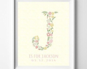 Personalized Art, Personalize Monogram, Floral Monogram, Jessica, Jennifer, Jordan, Jasmine, Julia, Floral Name Initial, Christmas Gift