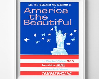 Disneyland Poster, America the Beautiful Print, Disney Gift, Nursery Artwork, Child Art, Kids Room Idea, Reproduction, Christmas Gift