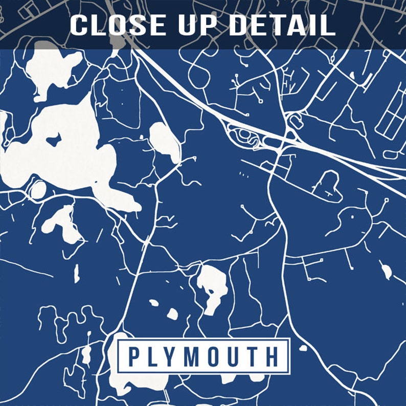 Plymouth Massachusetts Map Print Street Poster City Road Etsy