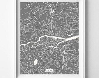 Cork, Ireland, Europe Map Print, City Road, Street Poster, Office Decoration, Urban Interior, Decor, Modern Artwork, Christmas Gift