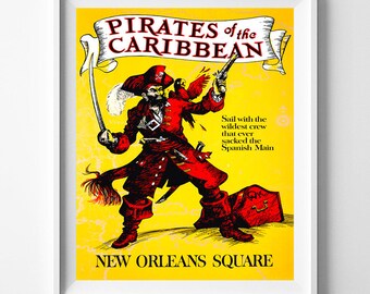 Disney World Poster, Pirates of the Caribbean, Disneyland Poster, Vintage Disneyland, Disney Art, New Orleans Square, Giclee, Dorm Art