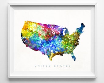 United States Map Print, US Print, United States Poster, US Map, Children Room, Watercolor Map, Room Decor, Map Poster, Christmas Gift