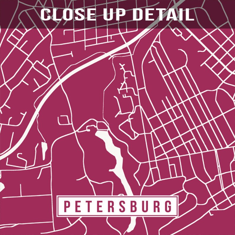 Petersburg Virginia Map Print Street Poster City Road Etsy