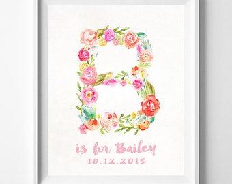 Nursery Name, Baby Art Print, Baby Artwork, Children Room, Monogram Alphabet, Brittany ,Barbara, Beth, Bailey, Brooke, Christmas Gift