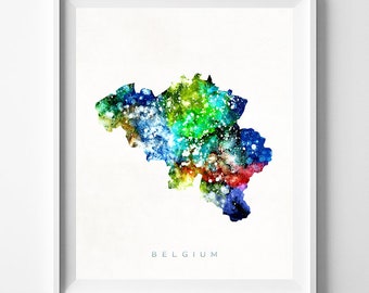 Belgium Map Print, Brussels Print, Belgium Poster, Travel Poster, Map Print, Watercolor Painting, Wall Decor, State Map, Christmas Gift