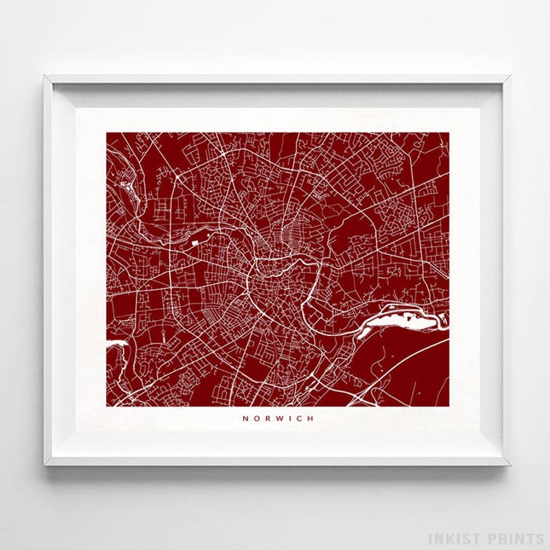 Norwich Map England Print Norwich Poster United Kingdom Etsy