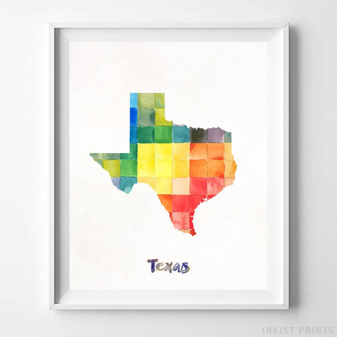 Texas Map Print, Austin Print, Texas Poster, Dallas Map, Watercolor Map ...