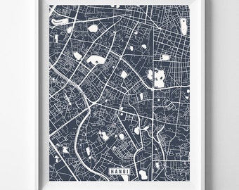 Hanoi, Vietnam Map, Street Print, City Road Poster, Office Decoration, Home Decor, Urban Interior, Modern Artwork, Christmas Gift