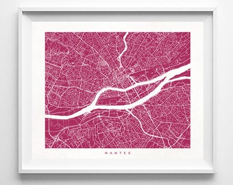 Nantes Map, France Print, Nantes Poster, French Art,  Decor Idea, Home Town, Giclee Print, Nantes, Nursery Wall Decor, Christmas Gift