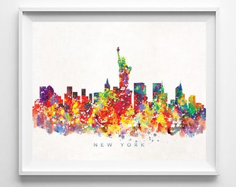New York Skyline, Print, Watercolor Print, NYC Wall Art, Watercolor Art, City Poster, Cityscape, Home Decor, Christmas Gift