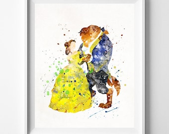 Beauty and the Beast, Belle Watercolor Art, Disney Art Poster, Nursery Posters, Gift Idea, Home Decor, Wall Art, Type 2, Gift For Couple