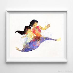 Aladdin Print, Disney Print, Aladdin Art, Watercolor Art, Disney Poster, Disney Princess, Princess Art, Fine Art, Type 1, Valentines Day image 1